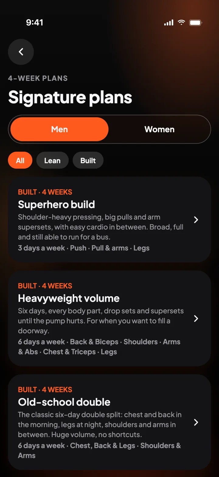 Signature plans: Superhero build, Heavyweight volume and Old-school double